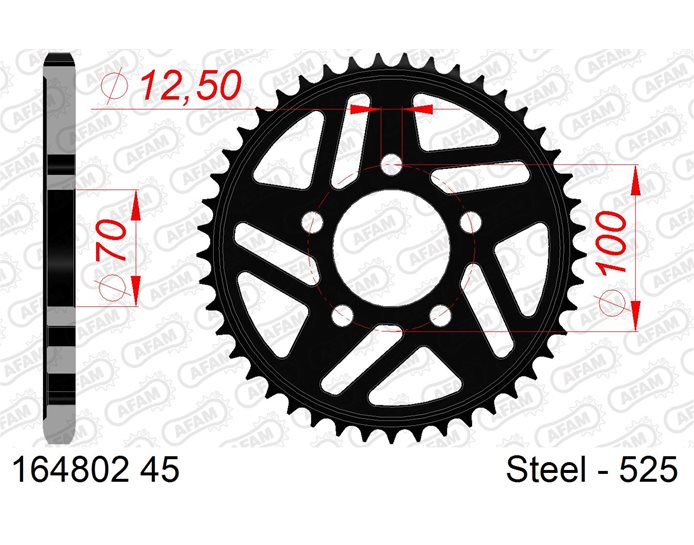 164802-45 - AFAM Sprocket, Rear, 525 (OE pitch), Steel  , inc HP4 - Silver, 45T (orig size) HP4